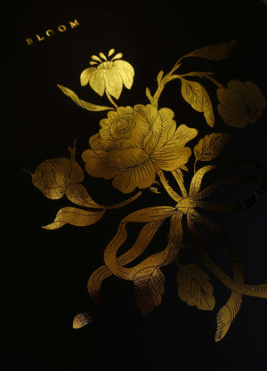 Creepy bloom bouquet in gold foil on black paper art print by Cocorrina & Co