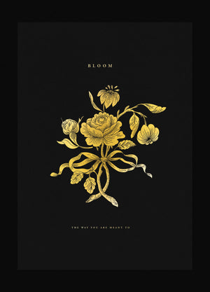 Creepy bloom bouquet in gold foil on black paper art print by Cocorrina & Co
