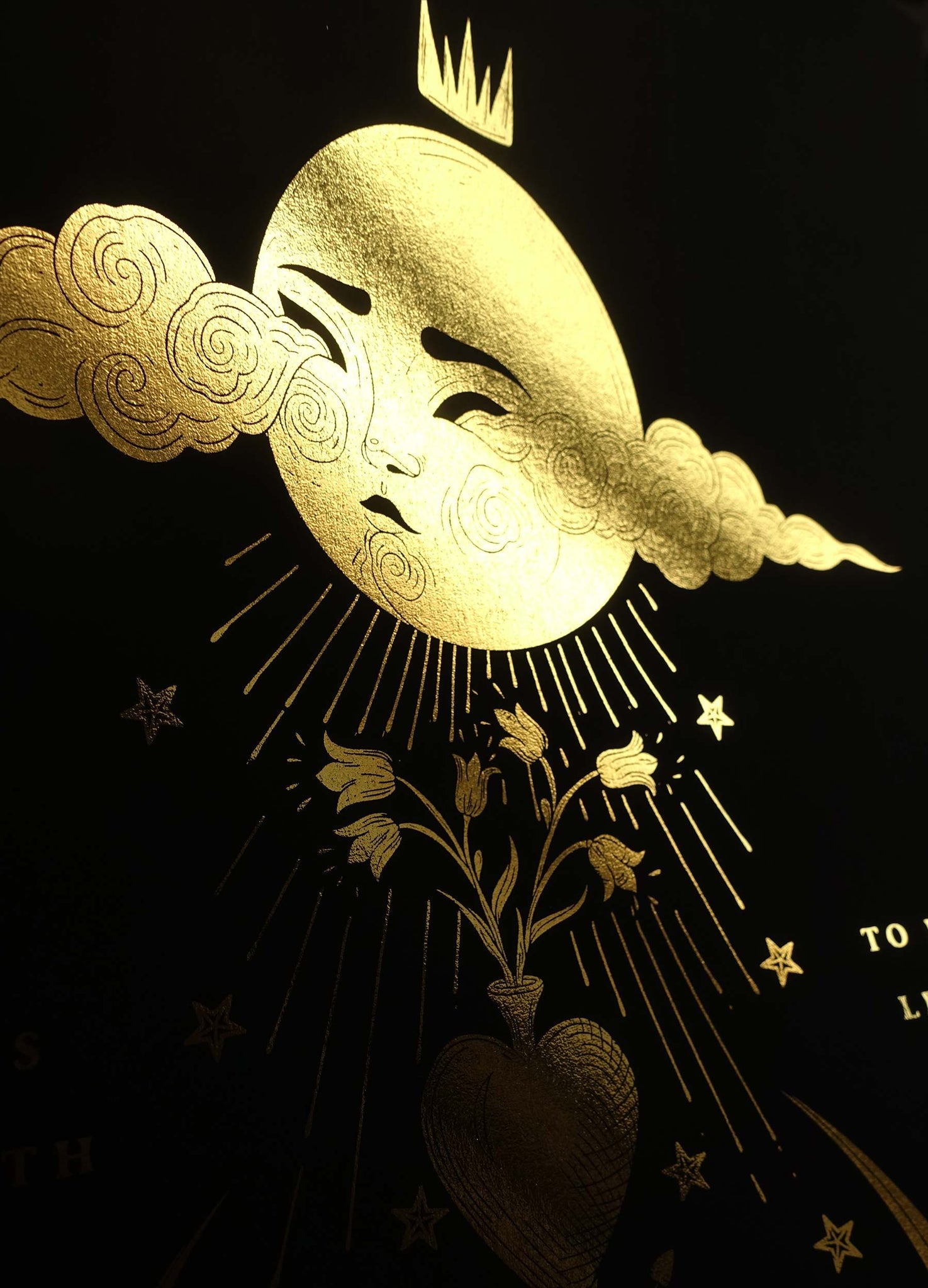  Darkness gives birth to light moon gold foil art print with black paper by Cocorrina & Co