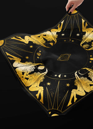 Divine Feminine silk cloth for altar and for readings, in black and gold by Cocorrina & Co