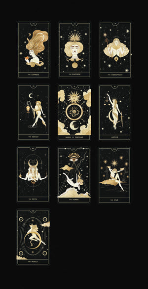 Divine Feminine Tarot Deck by Cocorrina & Co Shop featuring gold foil.