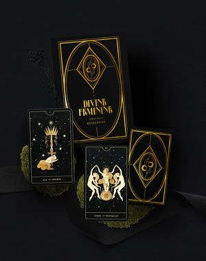 Divine Feminine Tarot Deck by Cocorrina & Co Shop featuring gold foil.