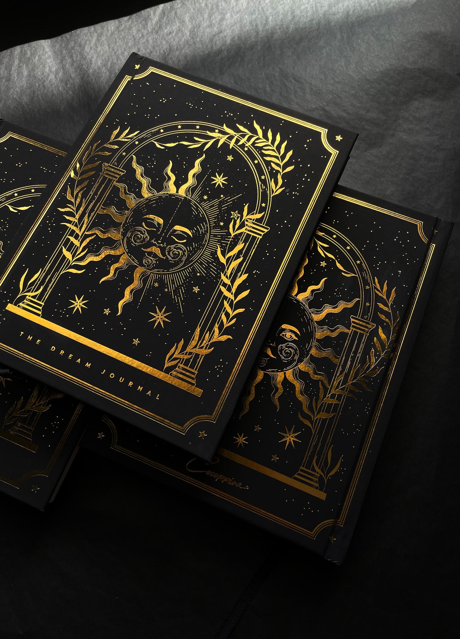 Tarot & Dream Journal Bundle. Gold foil and black hardcover books, themed journals by Cocorrina & Co