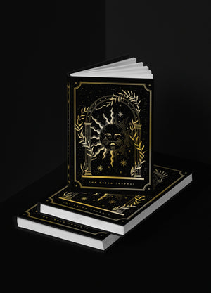 Dream Journal with Golden Sun and a Golden Moon, with gold foil, black and hardcover by Cocorrina & Co