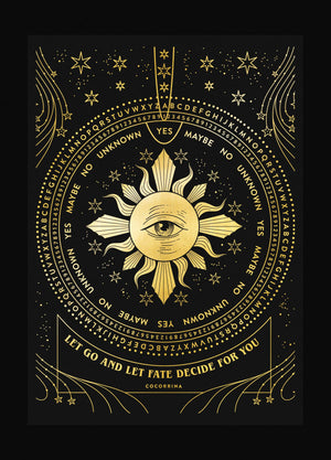 Fates' Wheel gold foil art print on black paper by Cocorrina & Co