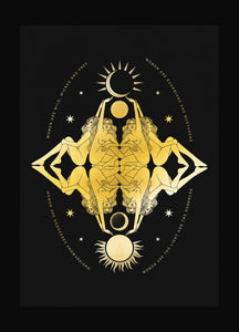 Female Totem gold foil on black paper art print by Cocorrina & Co