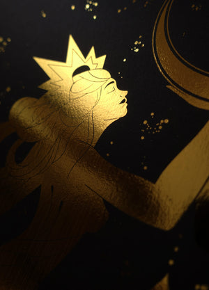 Gemini Stars gold foil art print on black stock paper by Cocorrina & Co Design Studio & Shop