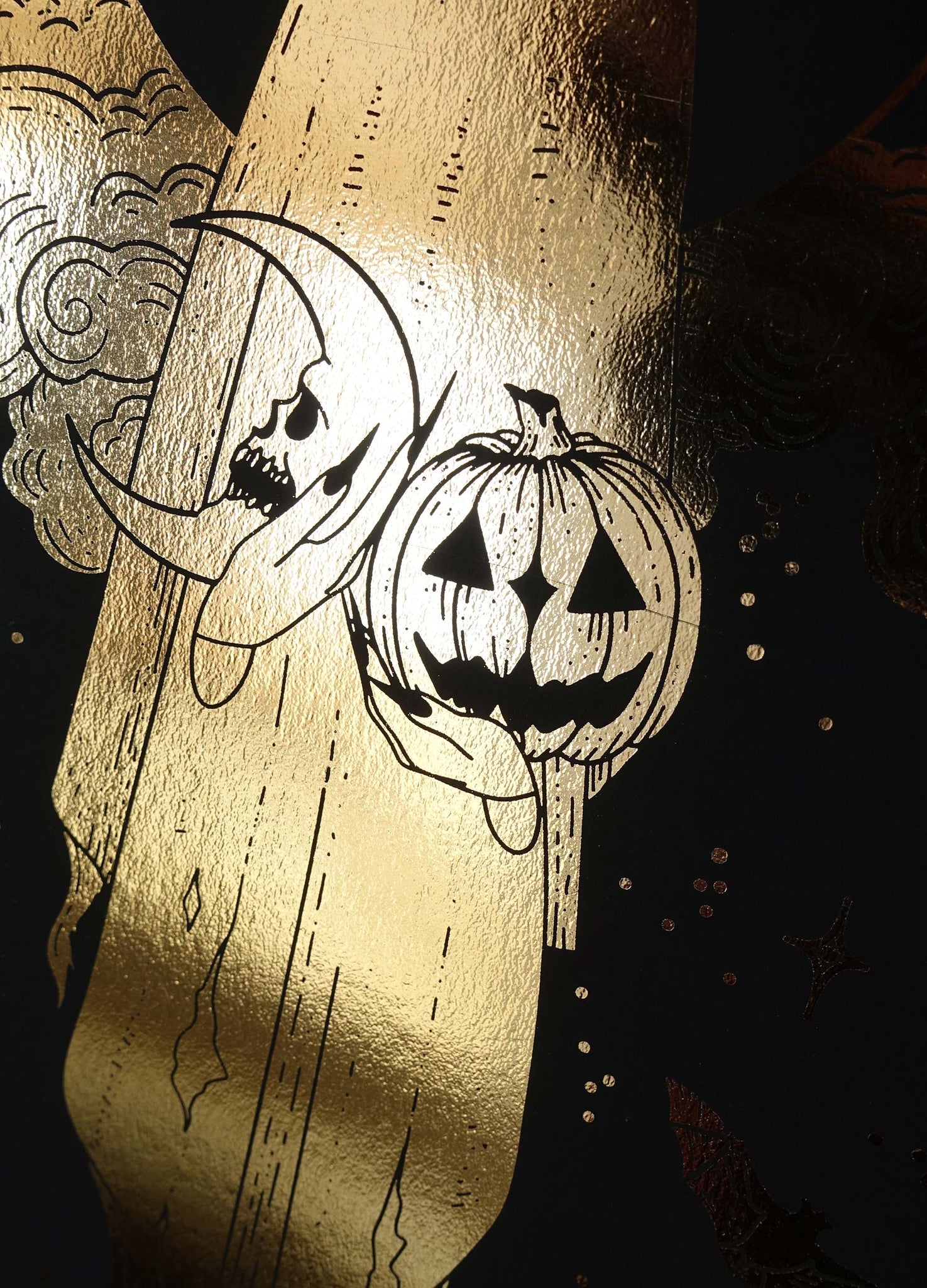Samhain halloween ghost gold foil on black paper by Cocorrina  & Co Shop
