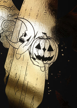 Samhain halloween ghost gold foil on black paper by Cocorrina  & Co Shop