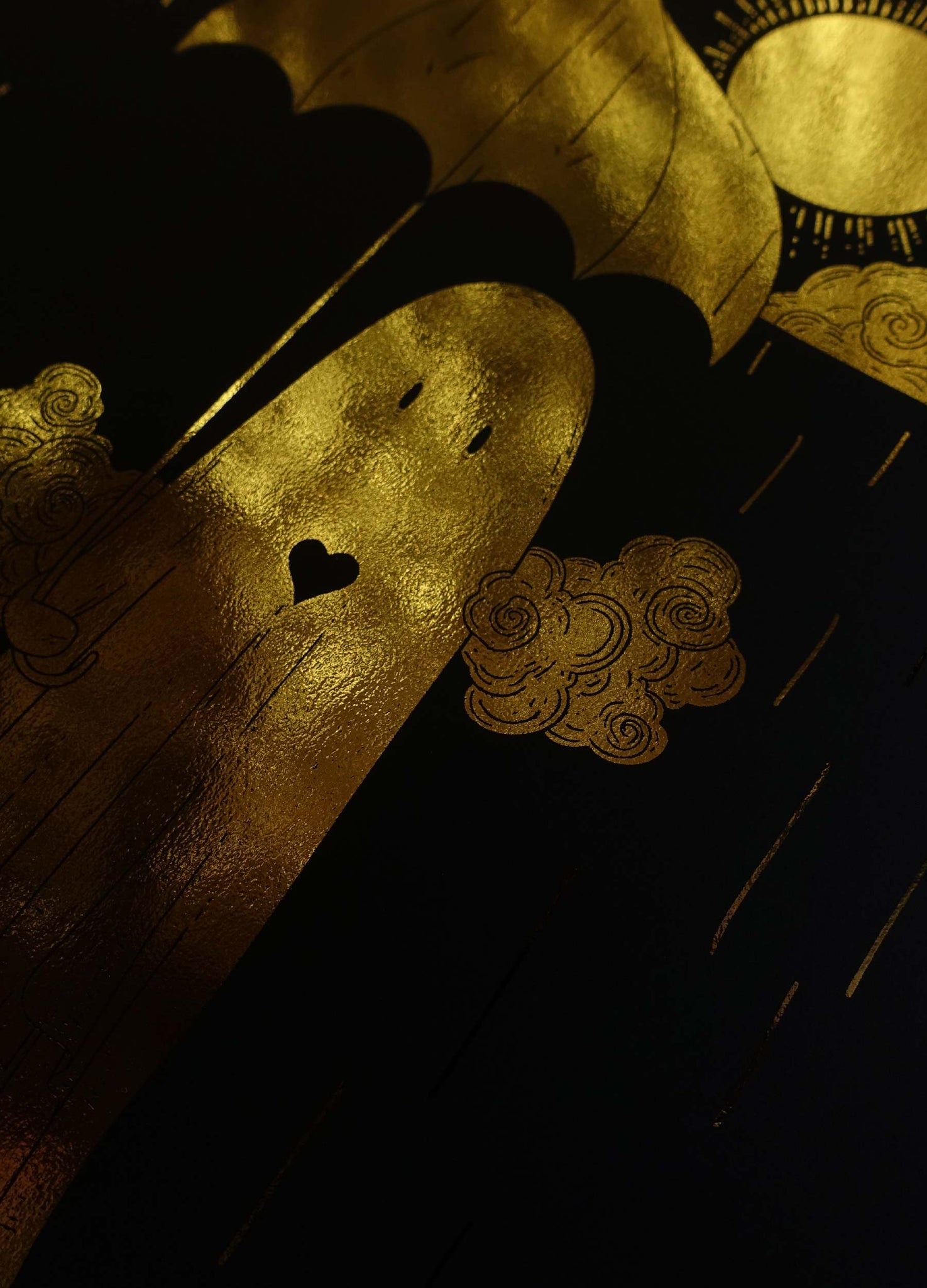 Ghost in the Rain gold foil on black paper art print by Cocorrina & Co