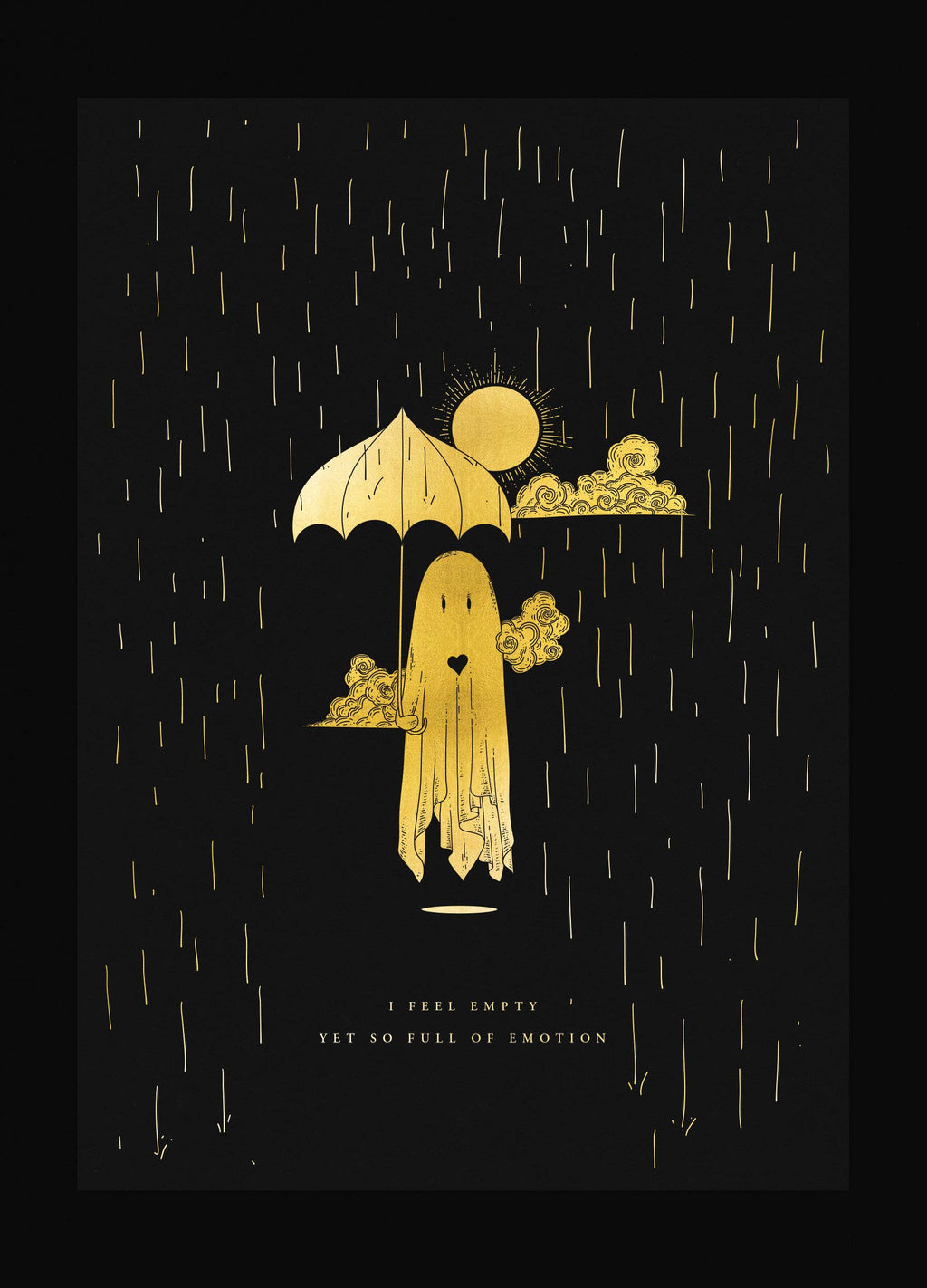Ghost in the Rain gold foil on black paper art print by Cocorrina & Co