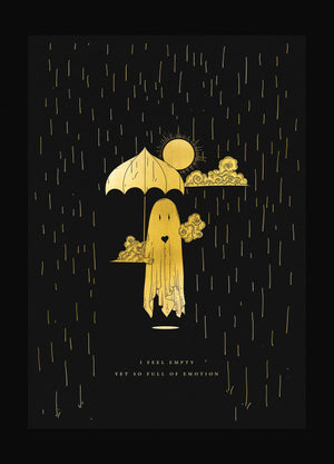 Ghost in the Rain gold foil on black paper art print by Cocorrina & Co