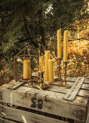 Golden Pure Greek Beeswax Candles, Tapper and Pillar by Cocorrina & Co