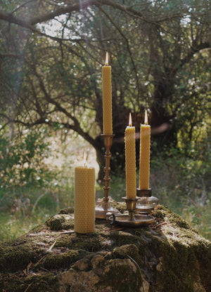 Golden Pure Greek Beeswax Candles, Tapper and Pillar by Cocorrina & Co