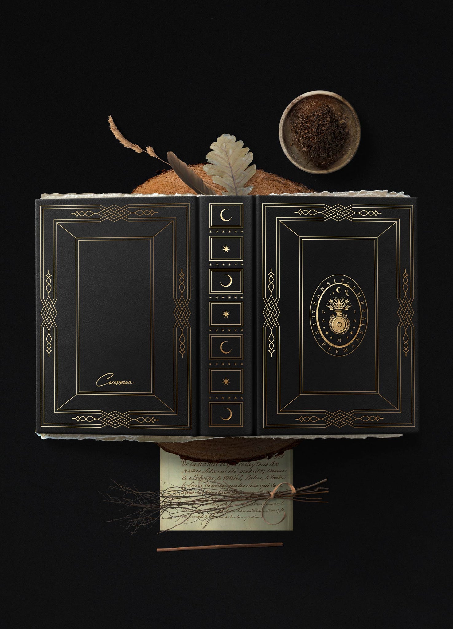 Grimoire Regal Edition, leather book with handmade paper and gold foil  for witches and magic, by Cocorrina & Co