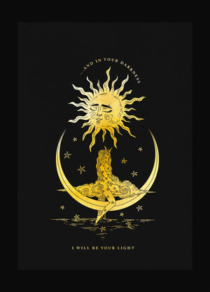 I will be your light sun fairy gold foil art print on black paper by Cocorrina & Co