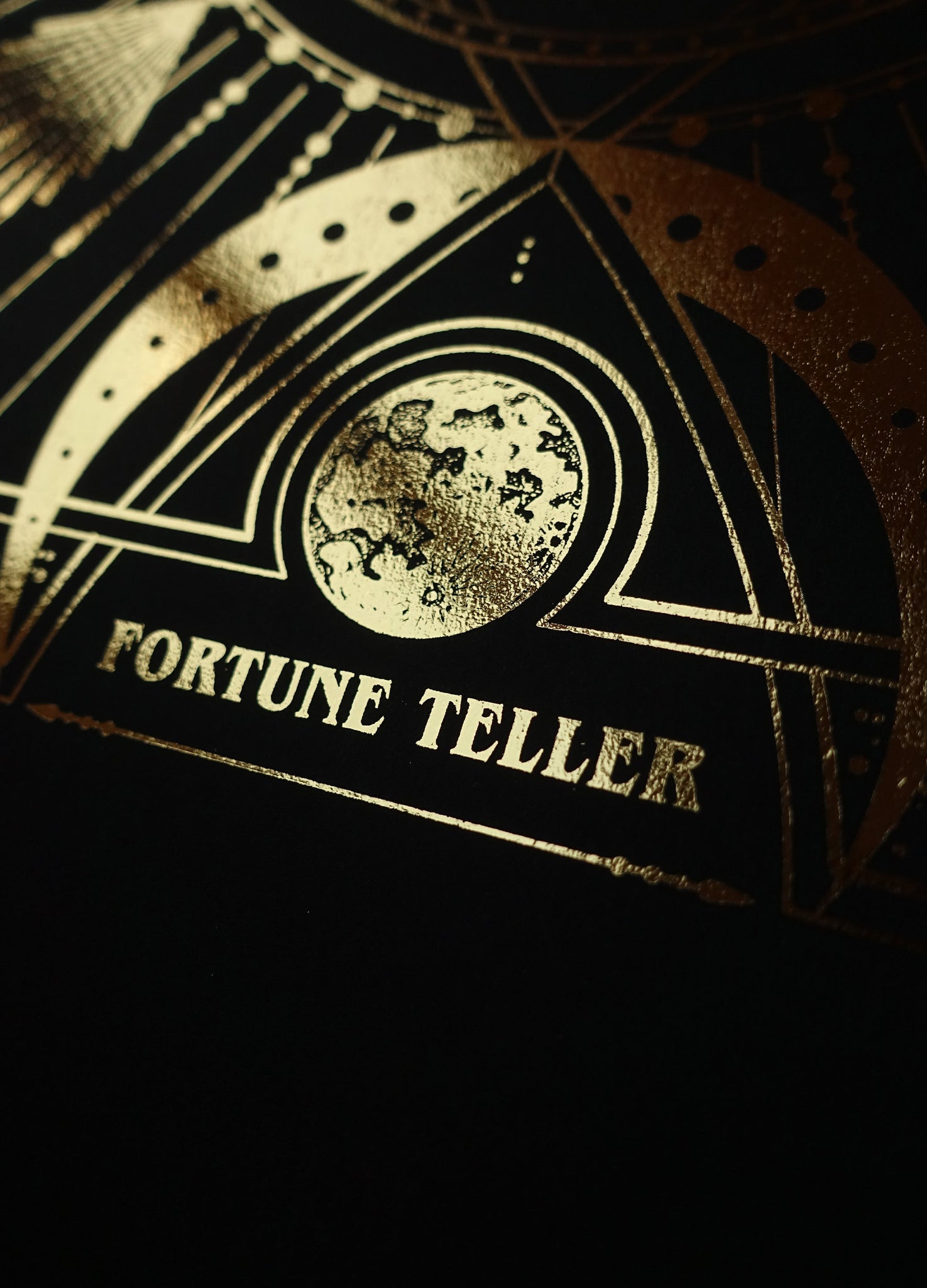 Infinite Fortune Teller card personalised art print in gold foil and black paper with stars and moon by Cocorrina