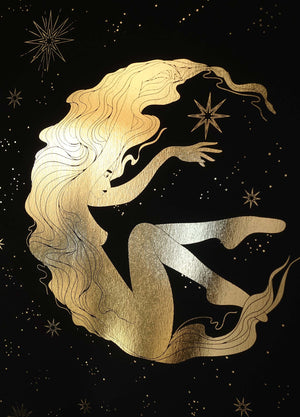 Lady Luna Print in gold foil on black paper by Cocorrina & Co