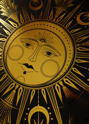 Lady Ostara Spring Equinox sabbat in gold foil black art print by studio Cocorrina design