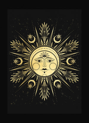 Lady Ostara Spring Equinox sabbat in gold foil black art print by studio Cocorrina design