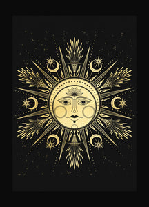 Lady Ostara Spring Equinox sabbat in gold foil black art print by studio Cocorrina design