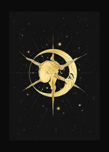 Lady Sol gold foil art print on black paper by Cocorrina & Co shop and design studio