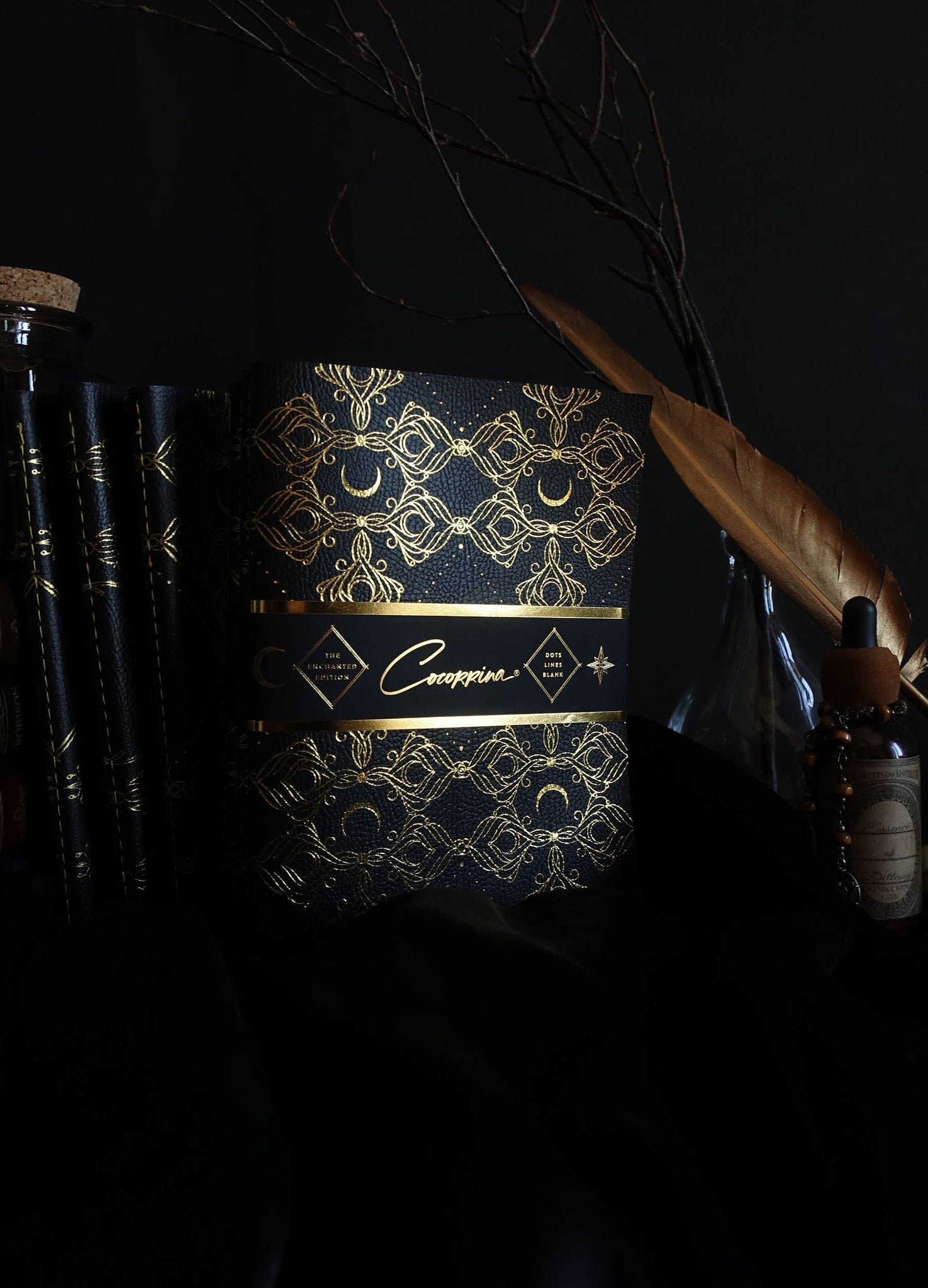 Black Star Leather blank - line journal with gold foil by Cocorrina & Co