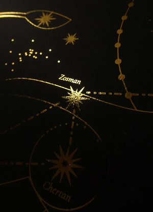 Leo Constellation gold foil art print on black paper by Cocorrina & Co Studio and Shop