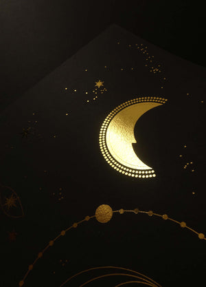 Leo Constellation gold foil art print on black paper by Cocorrina & Co Studio and Shop