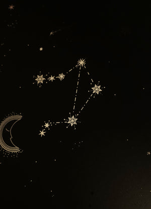 Libra zodiac constellation gold metallic foil print on black paper by Cocorrina