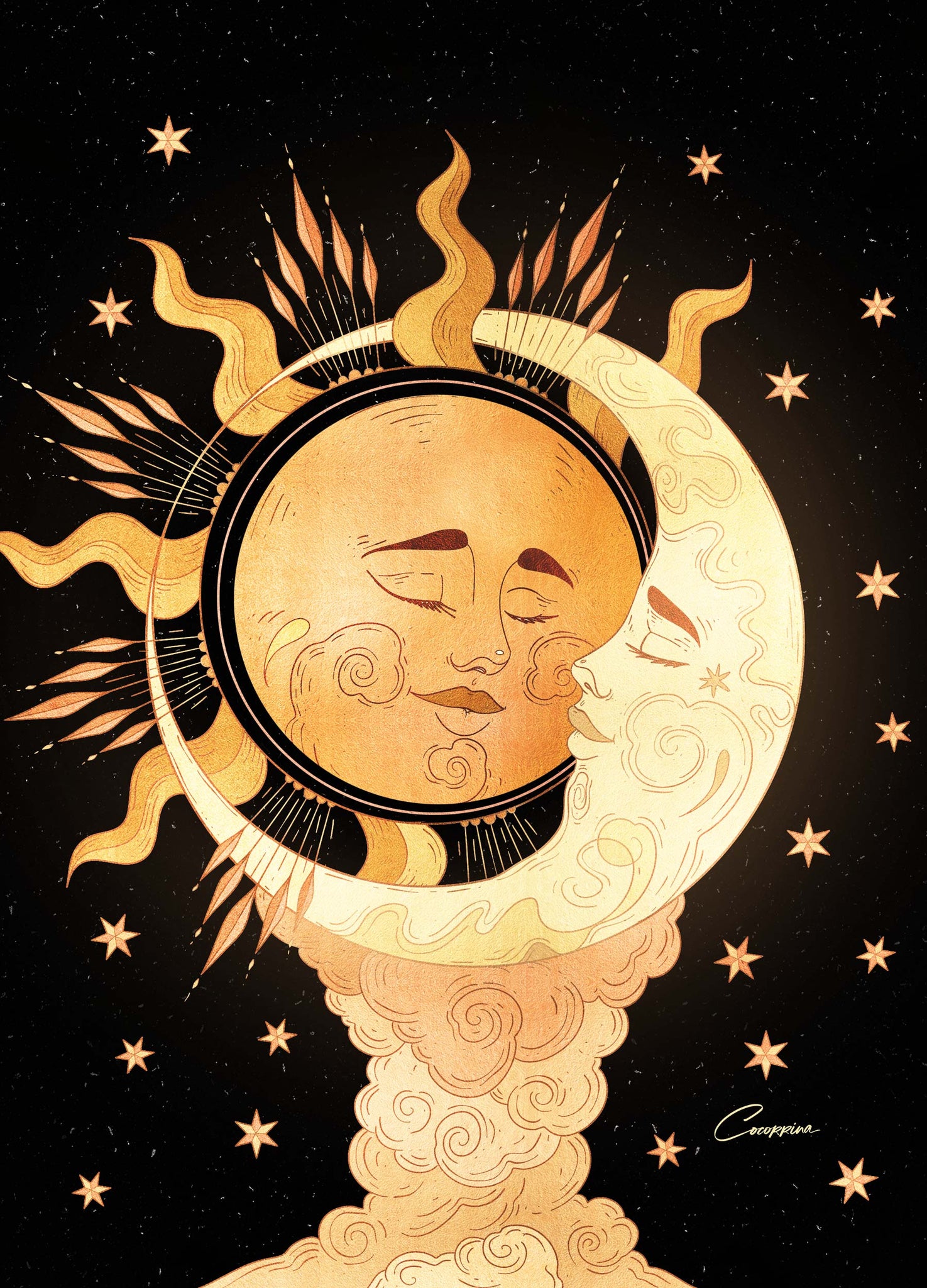 Magic Hour Sun Moon art print by Cocorrina & Co