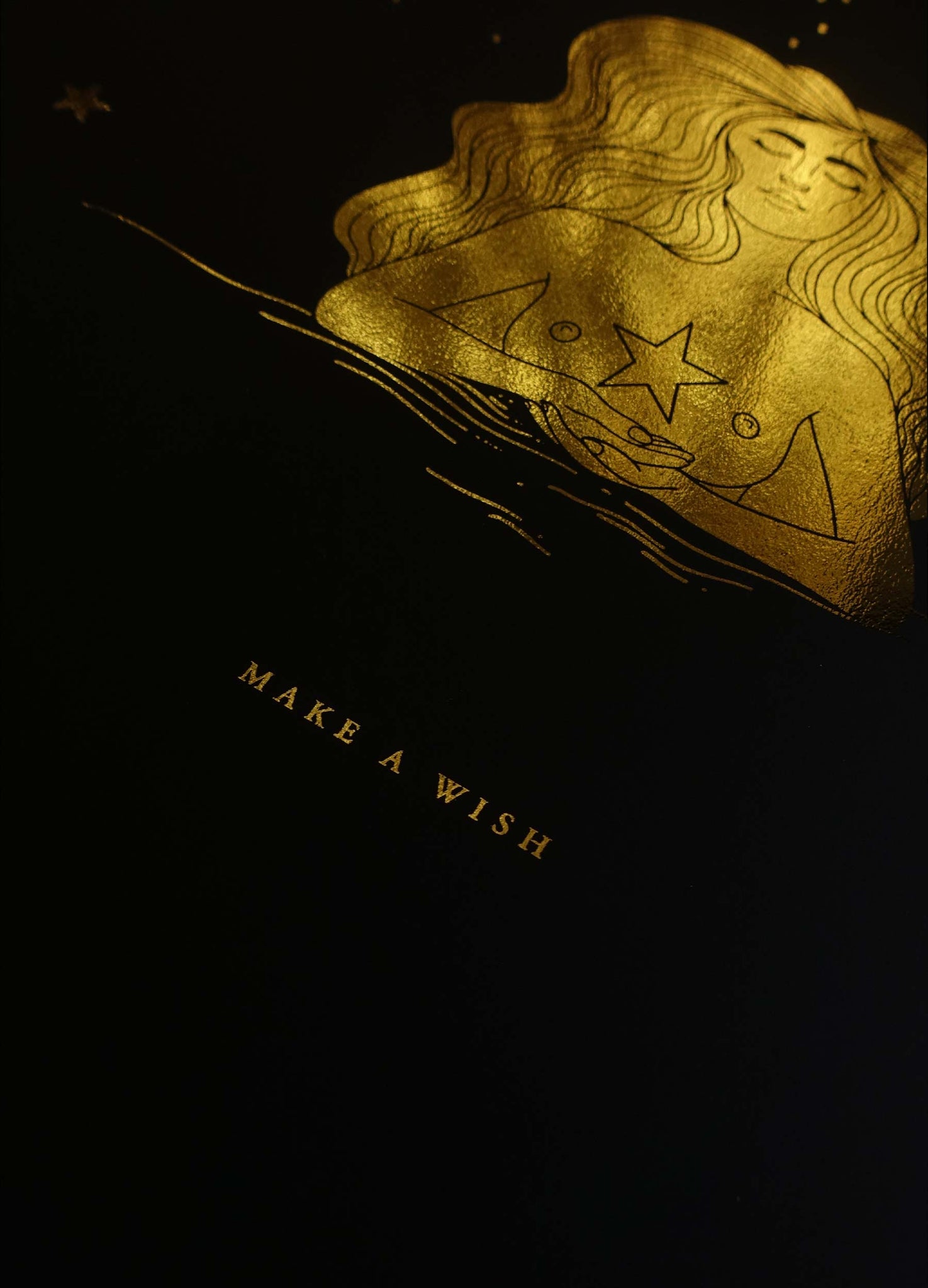 Make a Wish Star gold foil on black paper art print by Cocorrina & Co