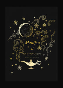 Manifestation Guide gold foil on black paper art print by Cocorrina & Co