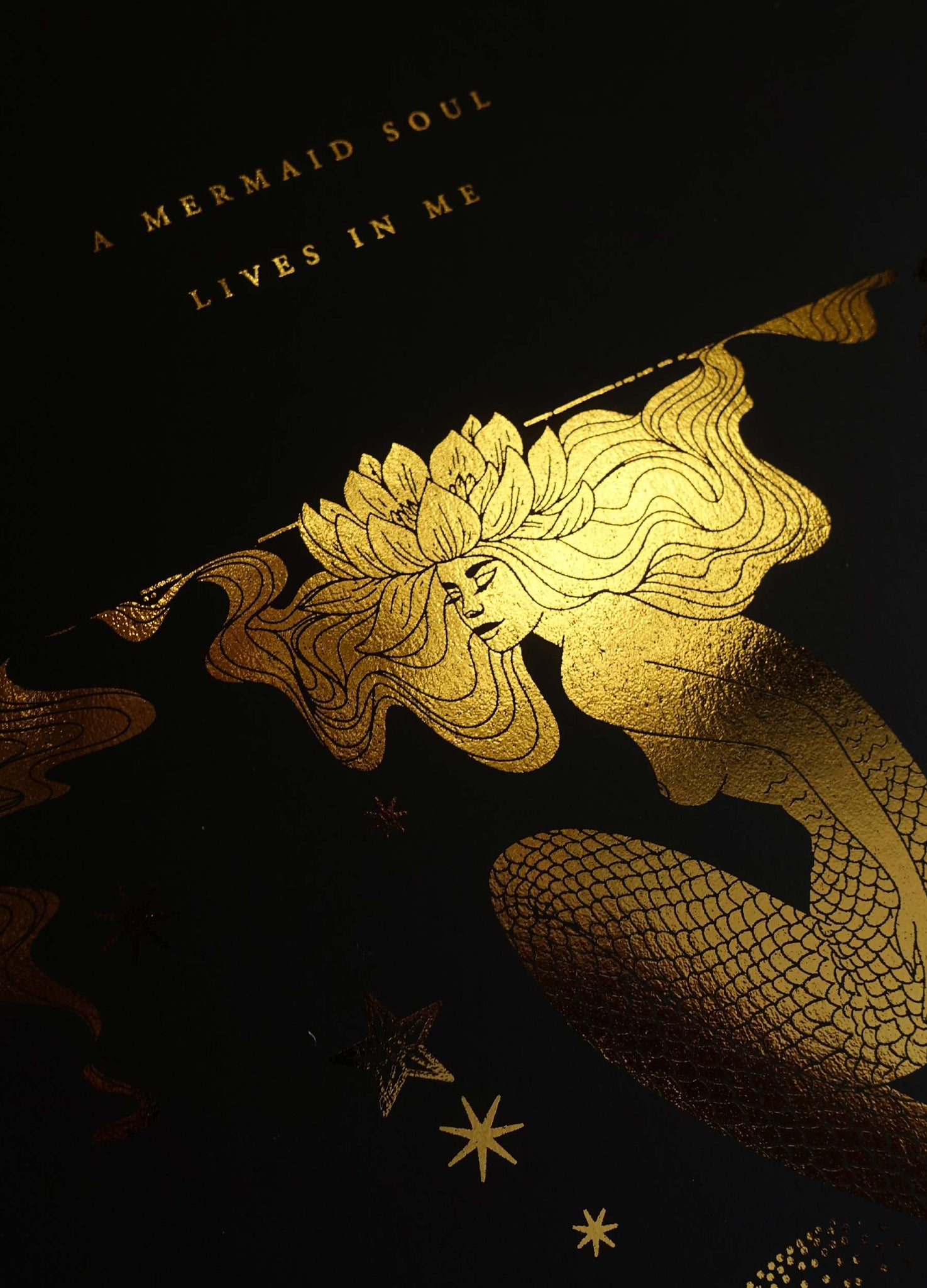 Mermaid Soul gold foil on black paper art print by Cocorrina & Co