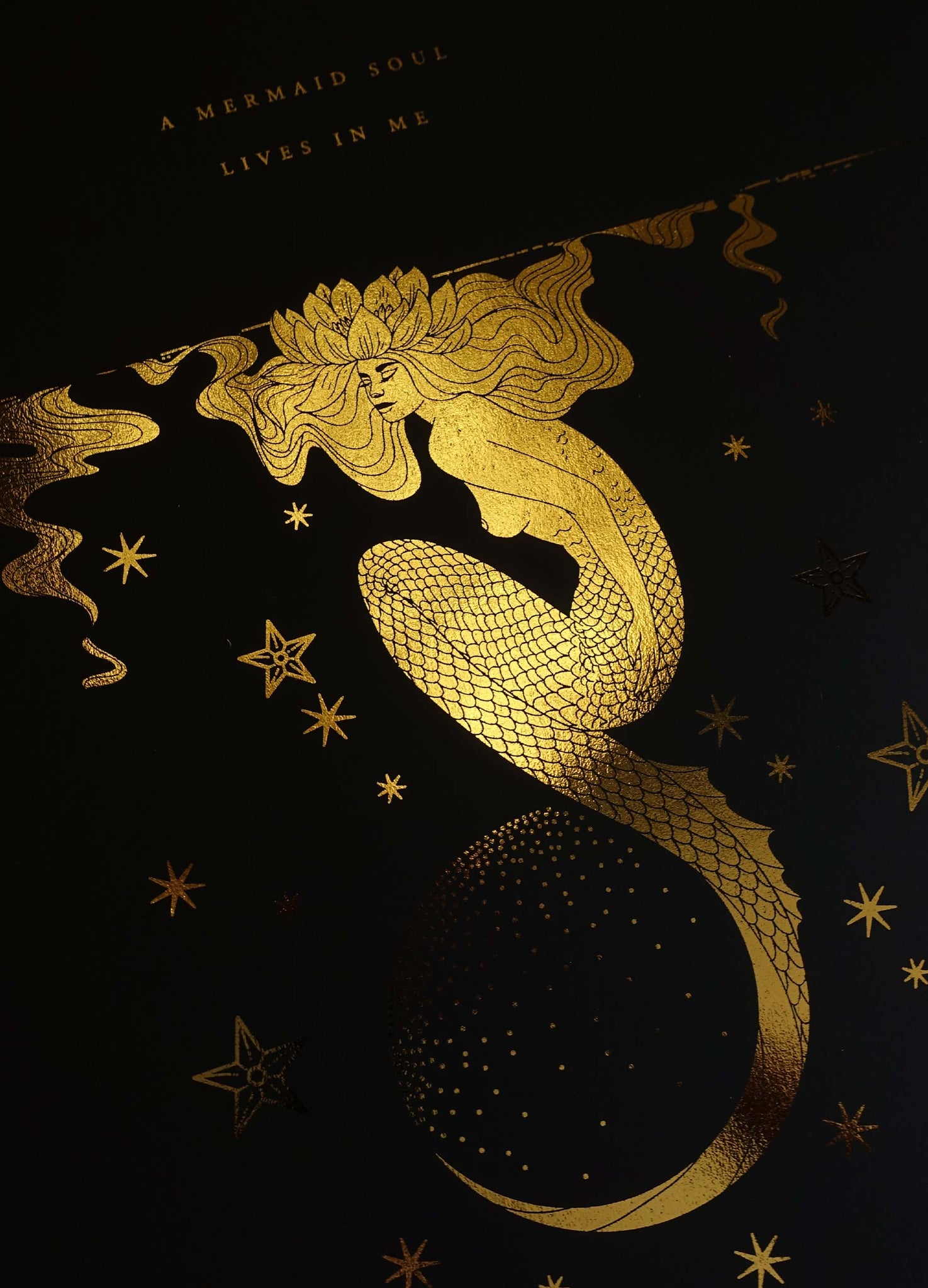Mermaid Soul gold foil on black paper art print by Cocorrina & Co
