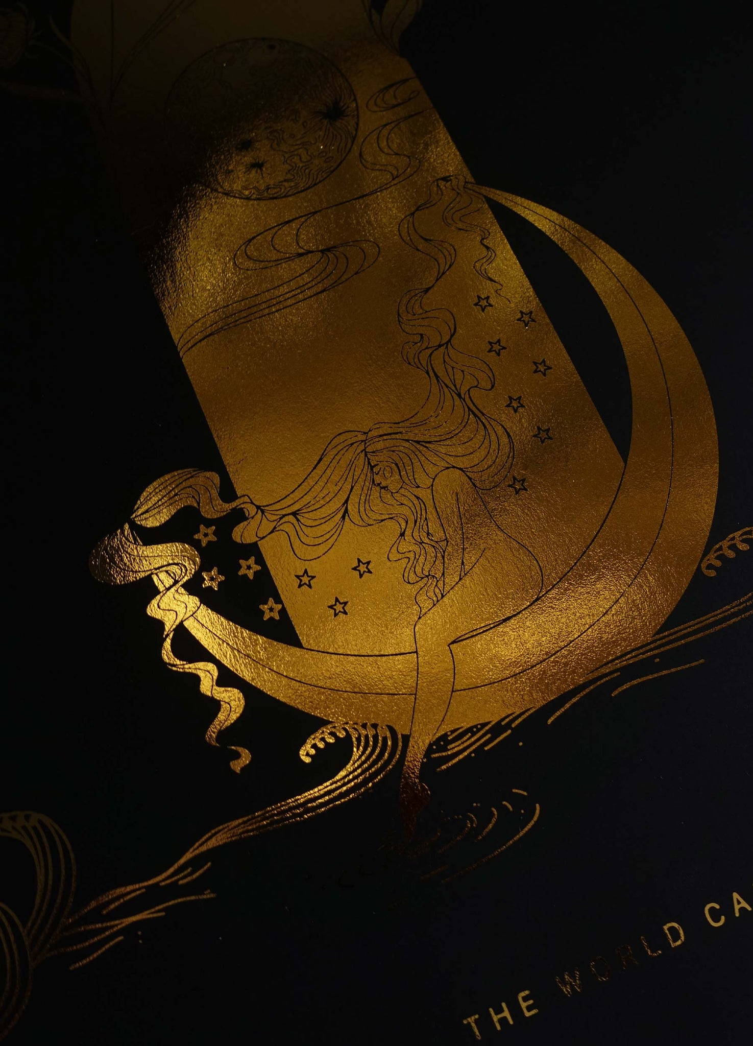 Rest on a Moon boat gold foil on black paper art print by Cocorrina & Co