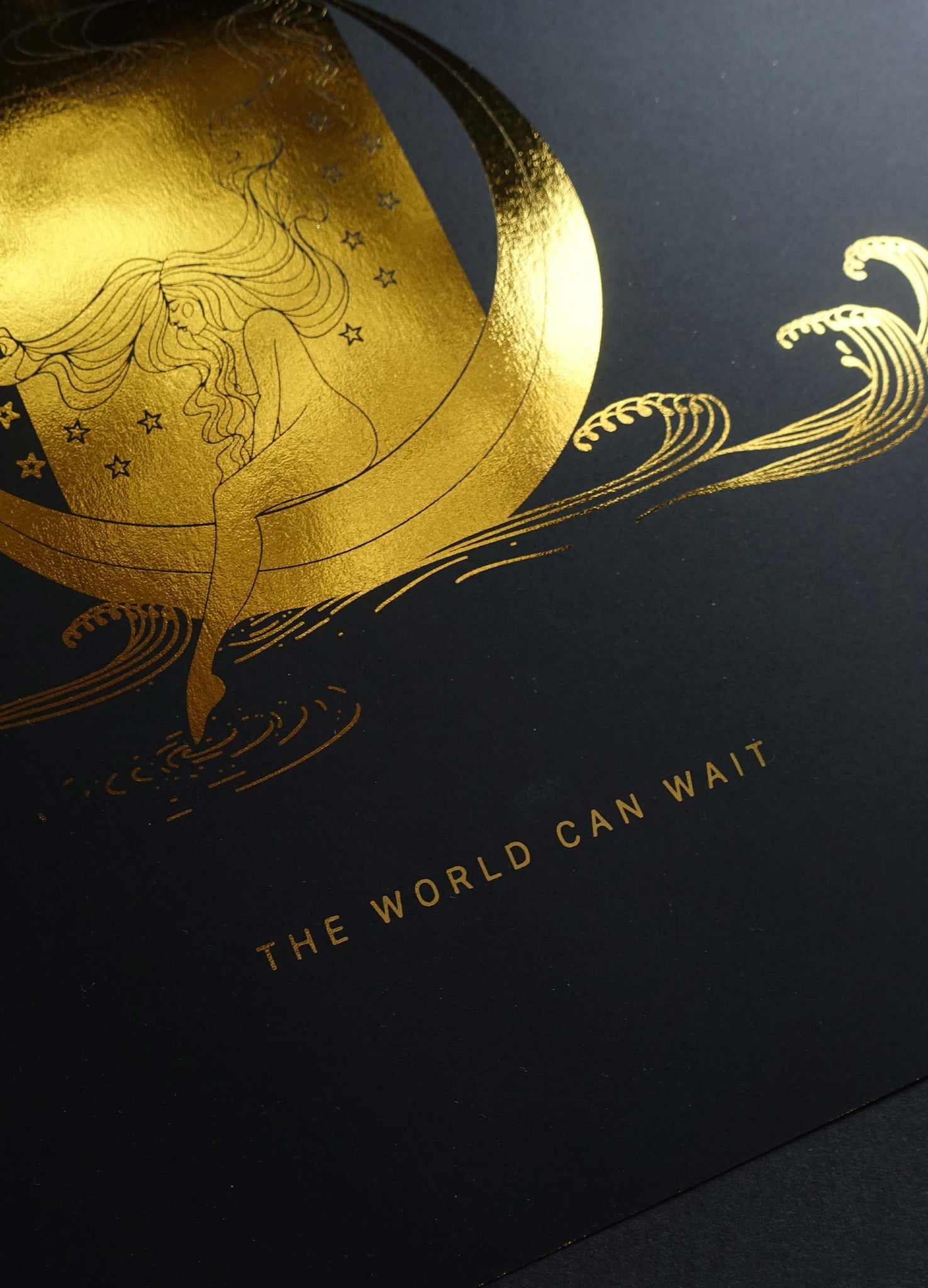 Rest on a Moon boat gold foil on black paper art print by Cocorrina & Co