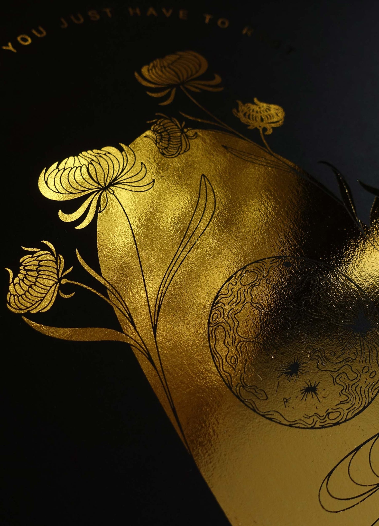 Rest on a Moon boat gold foil on black paper art print by Cocorrina & Co