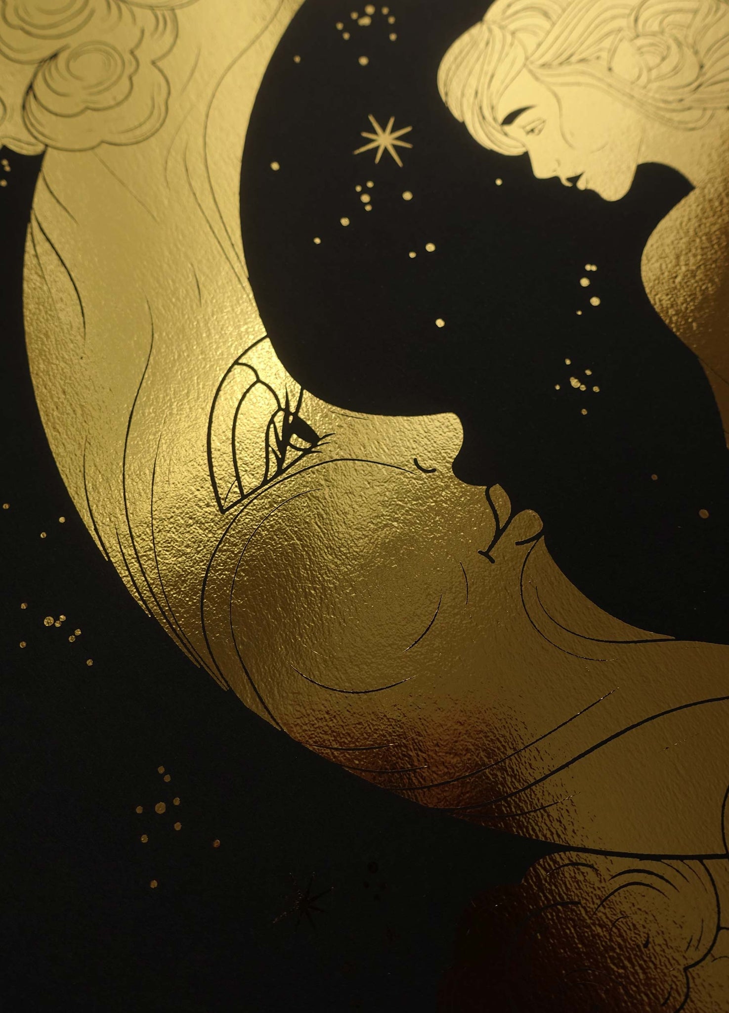 Moon Goddess gold foil art print on black paper by Cocorrina & Co Shop and Design Studio
