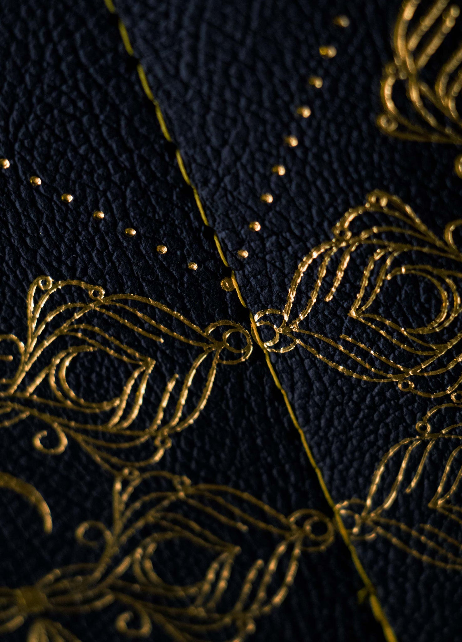 Black Leather Witchy journal with gold foil moon, star and sun - Journal with, Moon, Star, Sun with dot, line and blank layout by Cocorrina & Co