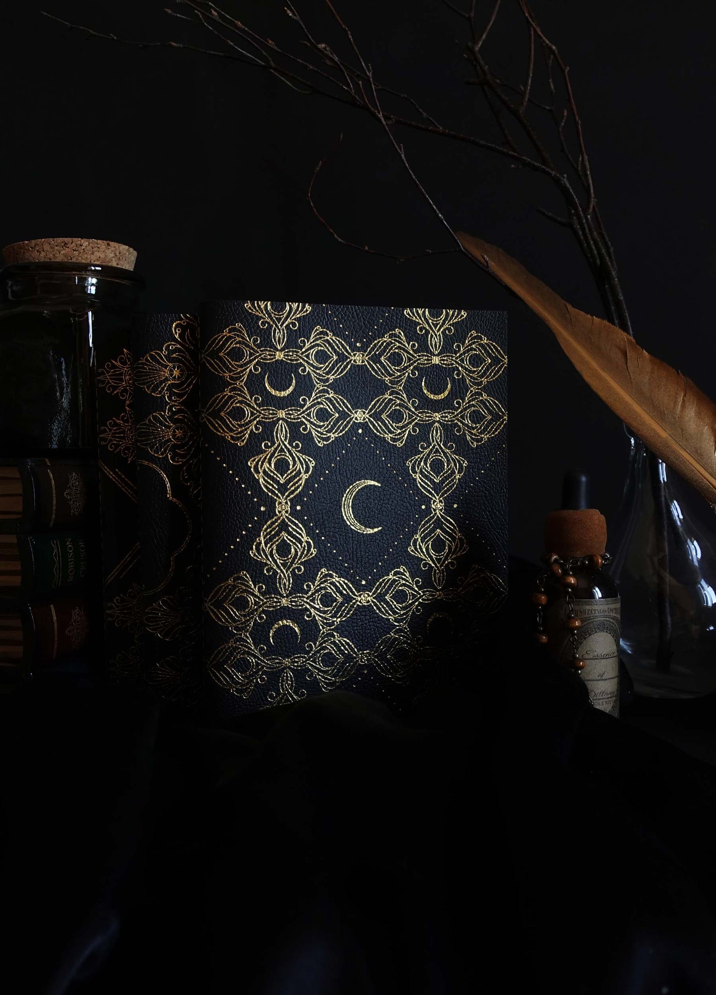 Black Moon Leather dot journal with gold foil by Cocorrina & Co