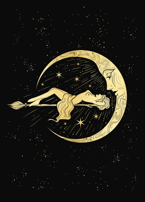 Moonbathing gold foil print on black paper by Cocorrina & Co Shop and Design Studio