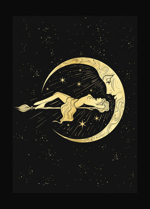 Moonbathing gold foil print on black paper by Cocorrina & Co Shop and Design Studio