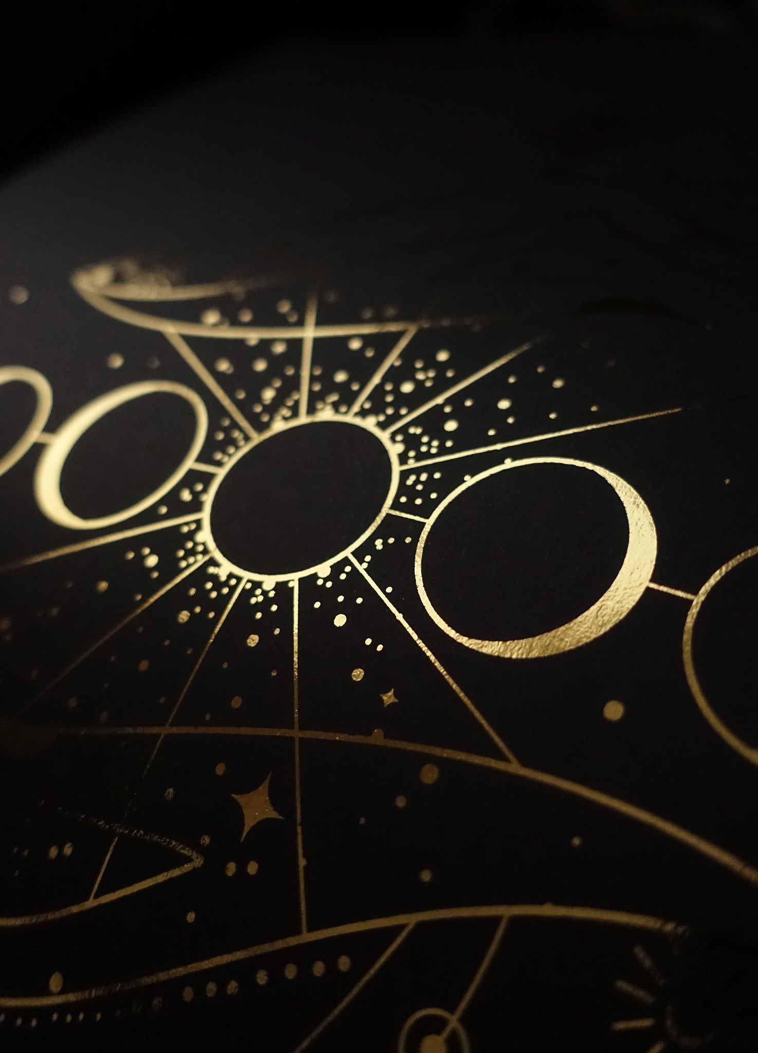 New Moon hands art print in gold foil and black paper with stars and moon by Cocorrina