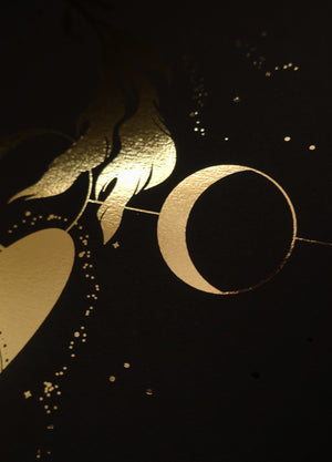 New Moon in Pisces gold foil print by Cocorrina & Co studio