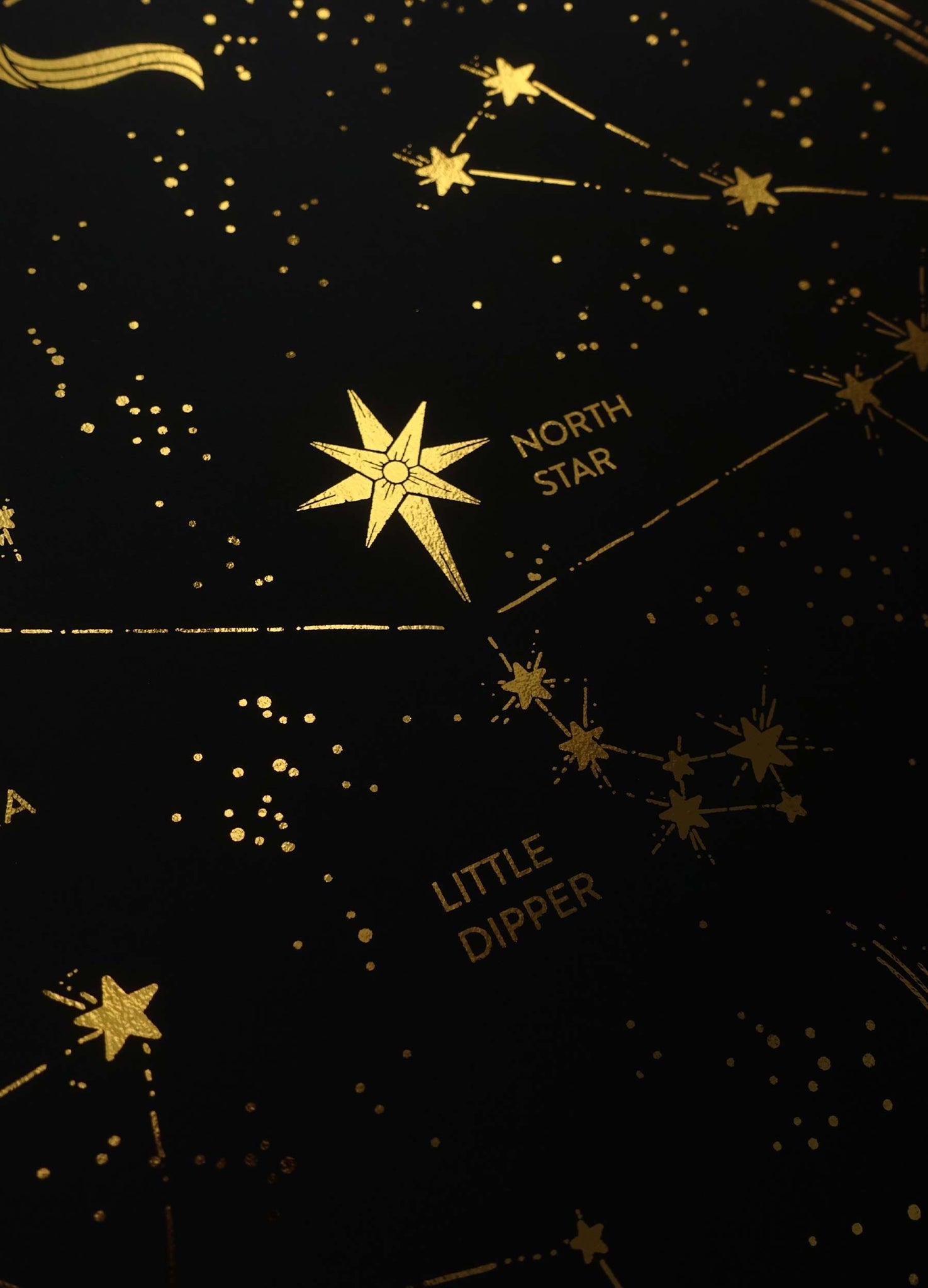 The North Star sky map gold foil art print on black paper by Cocorrina & Co