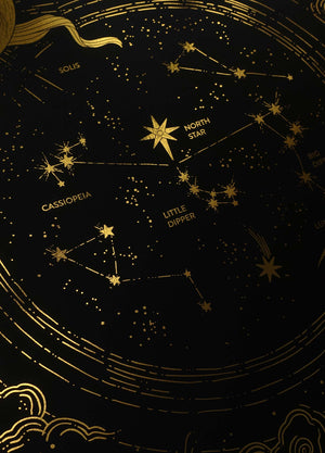 The North Star sky map gold foil art print on black paper by Cocorrina & Co