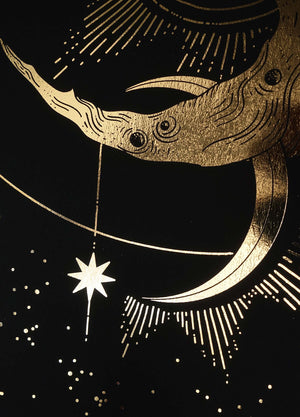 October's Moon in gold foil and black paper by Cocorrina & Co Shop