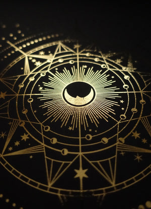 Protection Talisman art print in gold foil and black paper with stars and moon by Cocorrina