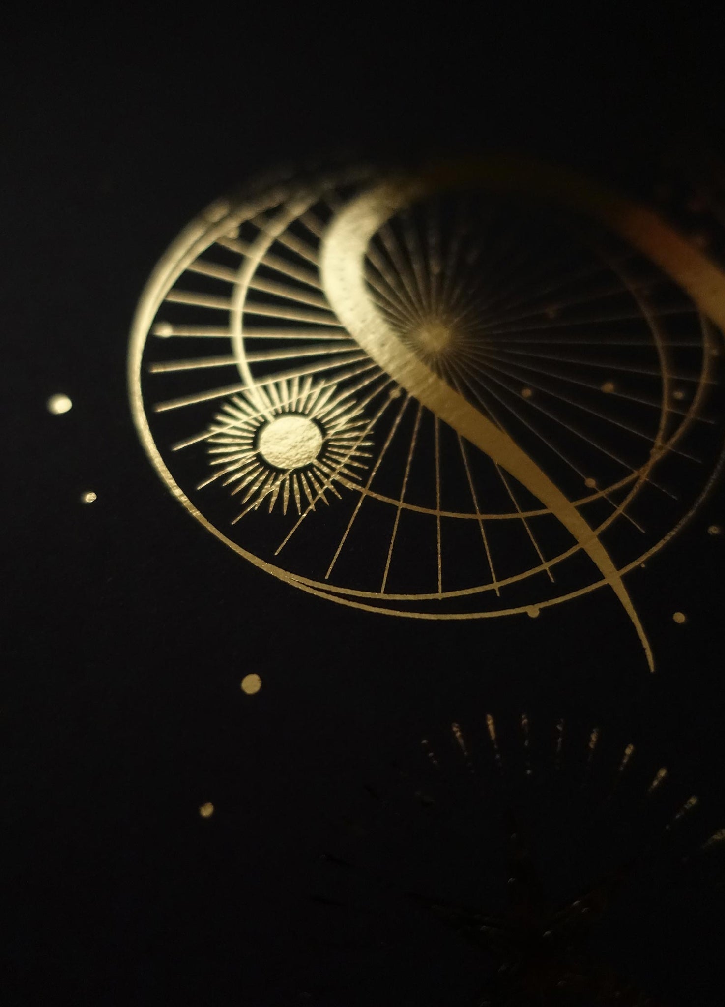 Sacred Snake art print in gold foil and black paper with stars and moon by Cocorrina